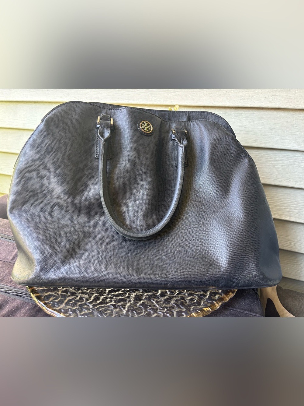 🖤 Tory Burch Black Leather Dome Satchel Purse • Classic Everyday Designer Bag - Picture 7 of 13